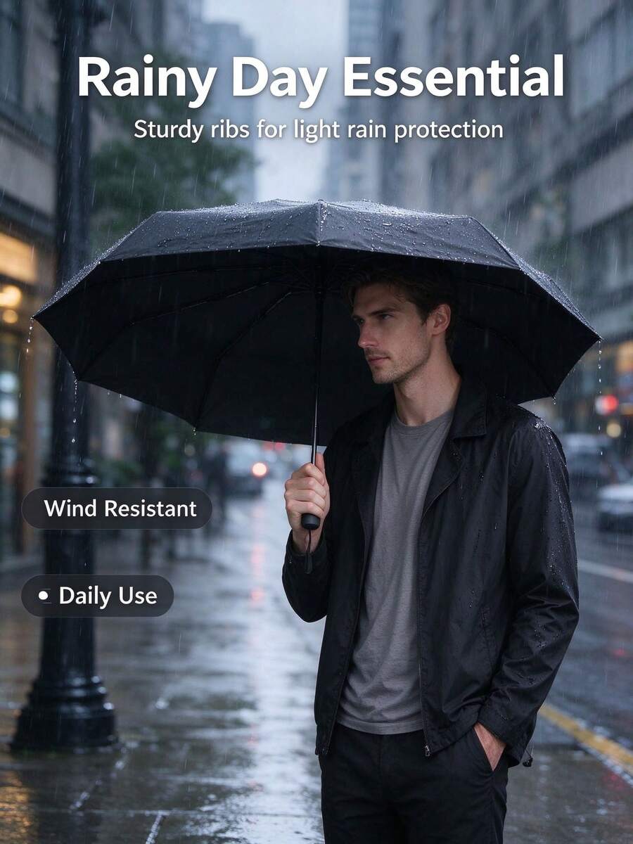 Windproof Folding Travel Umbrella, Sturdy Reinforced Ribs, Water Repellent Canopy, Compact Lightweight Portable Rain Umbrella, Perfect For Commuting, Outdoor Walking, Daily City Use, Practical Rainy Day Accessory And Nice Gift - A - View 1
