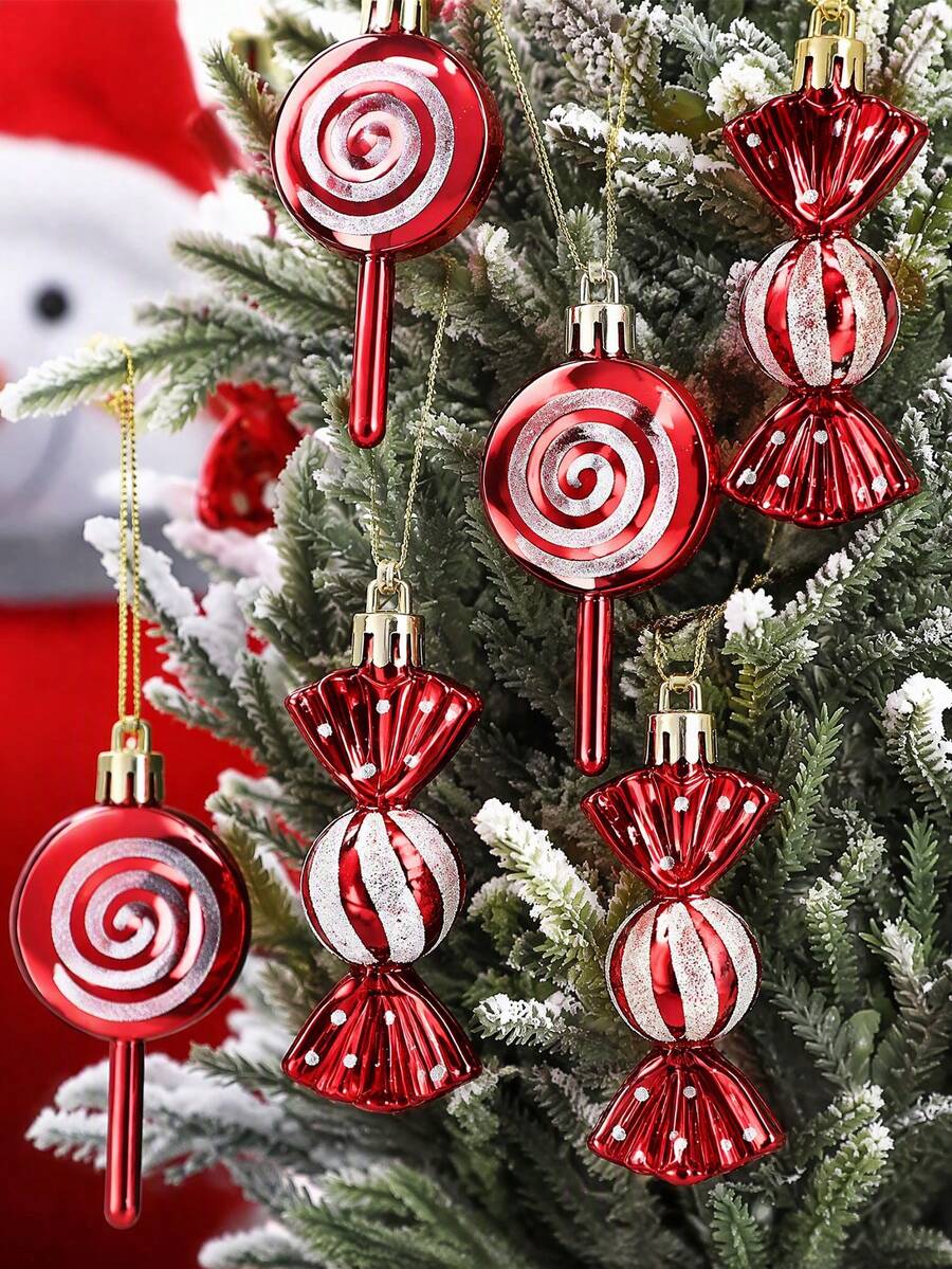 6pcs Christmas Candy Cane Ornaments - Festive Christmas Tree Decorations Pendant, Shatterproof Xmas Tree Decorative Pendant,Lollipop Craft, For Xmas Tree, Wedding & Window Decor, Ideal For Holiday & Parties Celebrations,Christmas