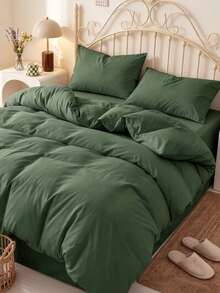 Set Sprei Ultra Lembut Warna Polos 2/3 Potong, Termasuk 1 Sarung Selimut dan 1/2 Sarung Bantal, Sangat Pas untuk Ukuran Kasur Twin, Full, Queen, King dan Ukuran Lainnya, Cocok untuk Semua Musim - Olive Green - View 1
