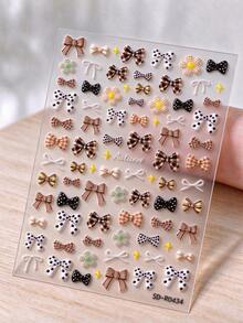 2 Sheets Fall Bow Nail Stickers, Cute Brown Bowknot Daisy & Button Nail Art Decals, Autumn Theme Manicure Decorations, DIY Nail Design Accessories For Women - Multicolor - View 4