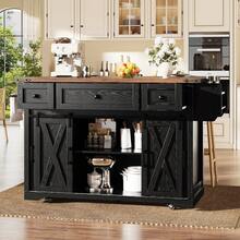 Kitchen Island Trolley With Extendable Worktop, 91cm Working Height, White/Black, Load Capacity Up To 75kg - Black + MDF - View 5