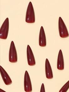 Press On Nails Long Pointed Fake Nails, Red Almond Glue, Solid Color Fake Nails, Press-On Artificial Gothic Blood Fake Nails 24pcs Glossy Nail Tips + 1pc Jelly Glue + 1pc Nail File - Red - View 4