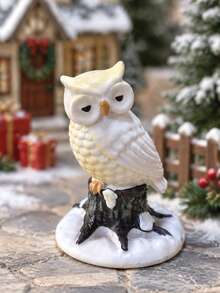 Resin Christmas Snow Owl Figurine, Winter Snowy Owl On Tree Stump Statue, Small Tabletop Xmas Home Decor For Mantel Window Shelf, Christmas Village Scene Accessory, Holiday Gift - Christmas Snowy Owl - View 7