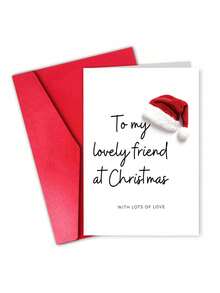 6pcs Christmas Card With Envelope - "To My Lovely Friend At Christmas" Festive Santa Hat Greeting For Friends, Besties & Loved Ones, Holiday Gift, Blank Inside - Multiple Styles - View 1