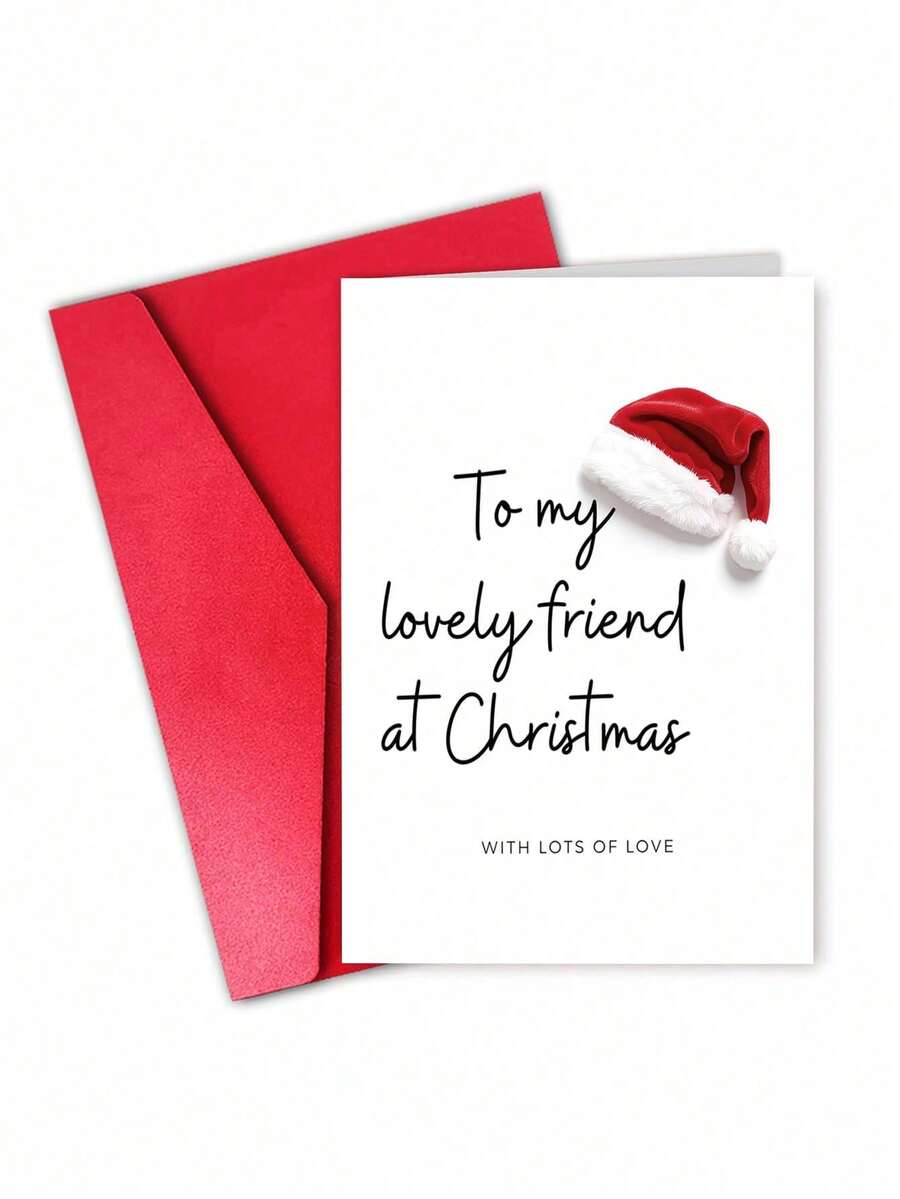 6pcs Christmas Card With Envelope - "To My Lovely Friend At Christmas" Festive Santa Hat Greeting For Friends, Besties & Loved Ones, Holiday Gift, Blank Inside - Multiple Styles - View 1