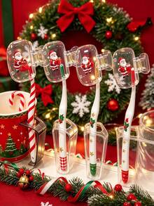 4pcs/1pc Christmas Themed Toothbrush Caps, Cartoon Santa Claus & Chihuahua Pattern, Portable Transparent Toothbrush Head Covers, Moisture-Proof & Dust-Proof, Suitable For Travel & Home Use, Perfect Christmas Gift - Multicolor - View 4