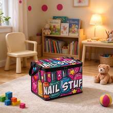 1PC Pop Art Nail Polish Print Storage Box With Zipper And Side Handles, Collapsible Multi-Purpose Organizer Bin For Cosmetics And Sundries, Perfect Home Decor And Room Decor - Multicolor - View 1