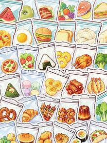 50pcs Food Stickers For Scrapbooking, Journaling, Notebook, Tablet, Planner, Greeting Cards, Envelopes, Water Bottles, Phone Decoration, Party Gifts - Multicolor - View 1