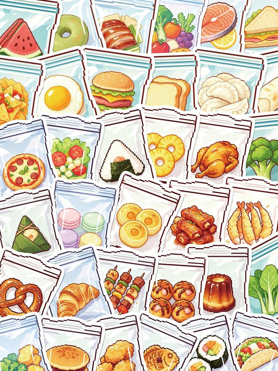 50pcs Food Stickers For Scrapbooking, Journaling, Notebook, Tablet, Planner, Greeting Cards, Envelopes, Water Bottles, Phone Decoration, Party Gifts - Multicolor - View 1