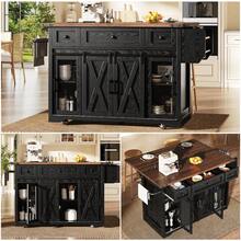 Kitchen Island Trolley With Extendable Worktop, 91cm Working Height, White/Black, Load Capacity Up To 75kg - Black + MDF - View 1