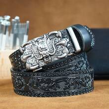 1pc Vintage Dragon Claw Automatic Buckle Men's Second Layer Cowhide Belt - Intricate Carved Cowhide Design With Golden-Tone Alloy Buckle - DC104 105 - View 5