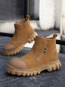 New Men's Work Safety Shoes, Steel Toe Anti-Crush, Anti-Puncture Work Shoes, Slip-On Safety Boots, Mid-Top Work Shoes, Essential Labor Protection Shoes For Outdoor Work, Suitable For Construction Sites, Building, Hiking - Ginger - View 8
