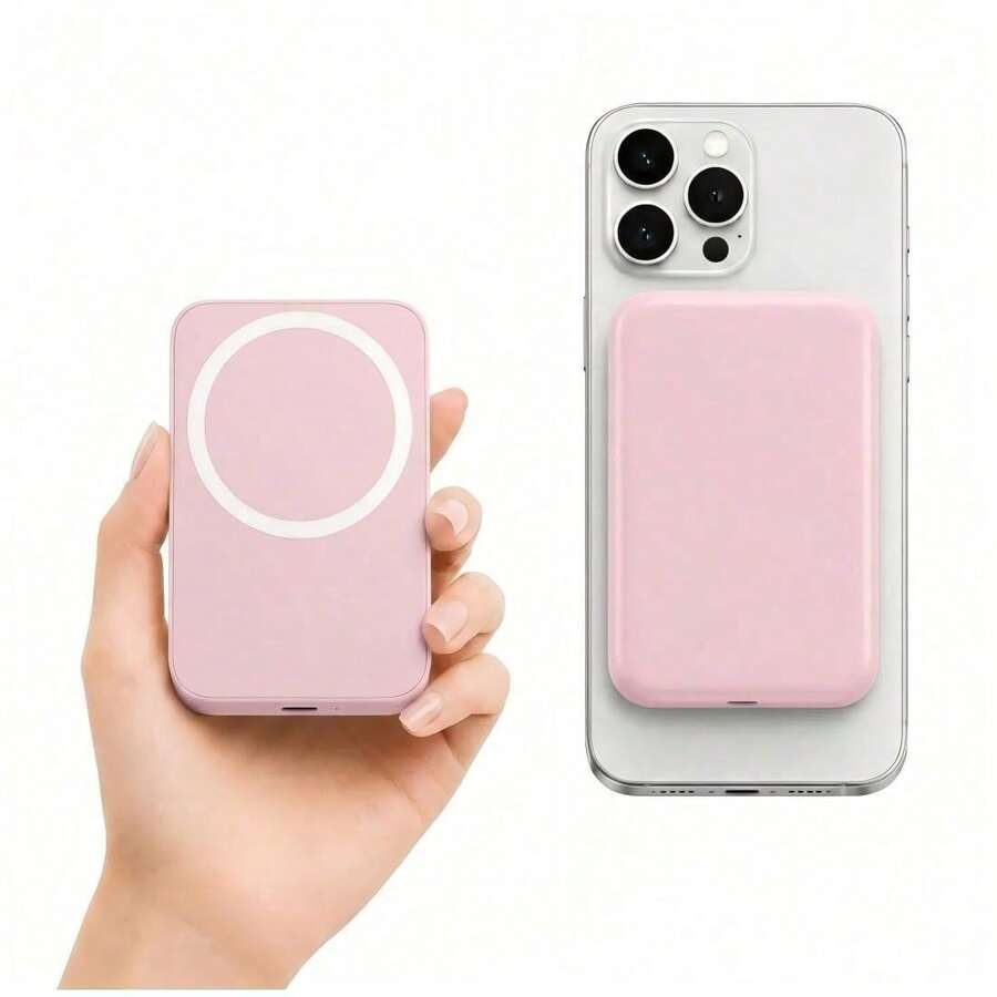 Cargador Portátil Inalámbrico 10000mAh Pack 6 Colores Power Bank Magnético Carga Rápida 15W Inalámbrica 20W por Cable Compatible iOS Android Diseño Portátil con Doble Disipación Térmica - Rosa - Ver 1