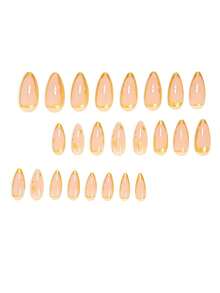 24pcs Handmade Long Slim Pointed False Nail Stickers, Pink French Tip, 3D Shell French Style, Water Drop & Floral Pattern, Y2K Style, Suitable For Women's Daily, Holiday And Travel Nail Decoration - Pink - View 10