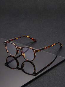 1 Pair Women's Tortoiseshell Round PC Material Glasses, Vintage High-Intellect Style, Beauty Blue Light Glasses, Fake Glasses, Suitable For Daily Commute And Office - A - View 6