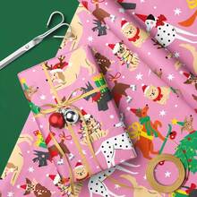 Gulungan Kertas Pembungkus Lucu/Pangsit Cocok Untuk Hadiah Natal, Ulang Tahun, Dekorasi Pesta - Pangsit Menggemaskan, Topi Santa, Pita, Kepingan Salju, Kue Jahe & Lembaran Pembungkus Hadiah Liburan Berwarna-warni Untuk Kerajinan DIY - beraneka warna - View 8