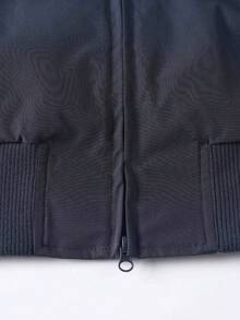 Blueprint Man 1pc Men's Short Stand Collar Jacket, Smooth Woven Fabric, Structured Fit, Ribbed Cuffs And Hem, Retro Minimalist Style, Casual Daily Commute And Home Wear, Men's Outfit, Old Money Style - Navy Blue - View 11