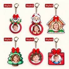 Custom Keychain With Photo, Personalized Christmas Key Chain, Festive Bow Holiday Keychains, Customized Picture Bag Charm, Customizable Xmas Gift - Multicolor - View 3