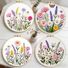 Embroidery Kit 15x15cm/5.9in Or 20x20cm/7.9in DIY Set With Flowerbed Pattern. For Adult Beginners. Includes Fabric, Instructions, Hoop, Needles & Threads. Great Gift For Friends/Family. Home Or Office Art Decor. - Flowerbed - View 3