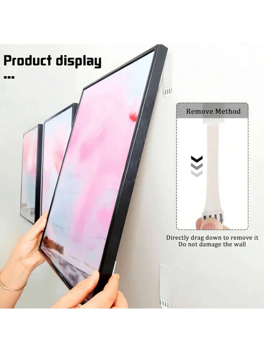 2pcs Hook And Loop Strips, Double-Sided Removable Adhesive Hooks, Waterproof Strong Adhesive Wall Hooks, For Hanging Picture Frames, Artworks, Posters, No Drilling, No Wall Damage, Suitable For Kitchen, Bathroom, Office Home Decor