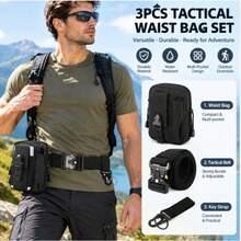 3pcs Men Outdoor Tactical Gear Set, Heavy‑Duty Nylon Belt + Multi‑Function Waist Pack + Key Hook For Camping Travel - Multicolor - View 2