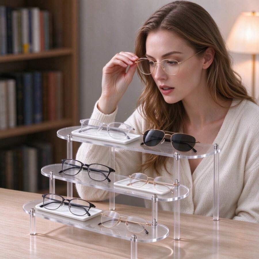 1pc Transparent Acrylic Multi-Layer Display Stand, Multi-Functional Desktop Acrylic Storage Rack, Suitable For Displaying Small Jewelry, Perfume, Cosmetics, Accessories, Etc., Can Be Used As A Perfume Rack - View 1