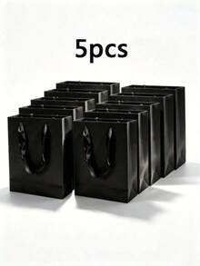 10pcs/5pcs/1pc Kantong Kado Kertas Polos dengan Pegangan Tali Beludru, Tas Belanja Kertas Matte yang Dapat Digunakan Kembali, Cocok untuk Pernikahan, Pesta Ulang Tahun, Kemasan Ritel Butik, Hitam, Putih, Merah Muda - hitam - View 6