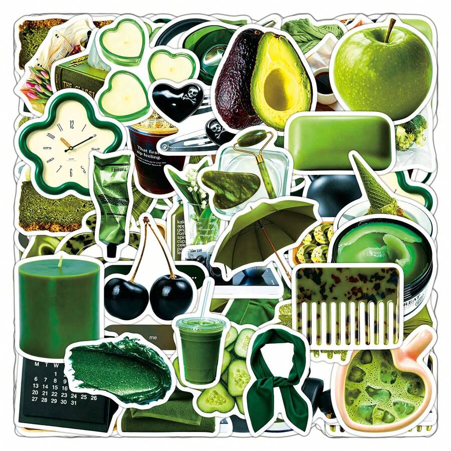 Bộ 50 miếng nhãn dán scrapbook màu nước matcha phong cách thẩm mỹ, nhãn dán vinyl chống nước màu xanh dễ thương cho bình nước, máy tính, laptop, điện thoại, hành lý, sổ tay, tủ lạnh