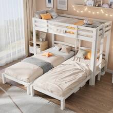 Bunk Bed Triple Sleeper With Side, 3FT, White (90x190cm) (Mattress Not Included) - 1 - View 1