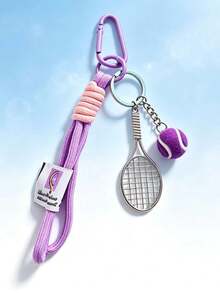 1pcTennis Racket Keychain, Colorful Braided Lanyard, Cute Ins Style Bag Charm, Sporty Key Ring Pendant Gift For Students - Multicolor - View 8