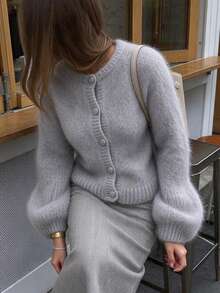 Just Masa Women's Fuzzy Knit Cardigan,Casual Elegant Vintage Button Front Long Sleeve Sweater Jacket Top,For Going Out,Vacation,Fall Winter Outfit - Grey - View 8