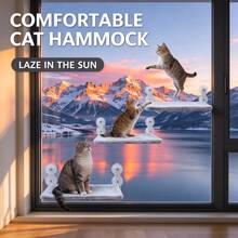 ENSSU Cat Window Hammock Perch, Cordless Window Sill Seat Bed, Foldable Slouchy Chair, Upgraded Suction Cup Style, Easy Assembly, Indoor Cat Furniture, Holds Up To 55 Lbs - Grey - View 3