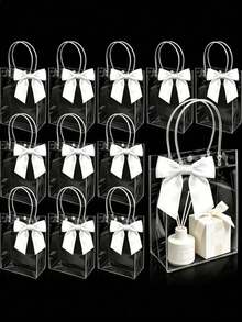 24pcs Transparent Gift Bags, Clear PVC Tote Gift Bags With Bows, Perfect For Baby Shower, Birthday, Wedding, Bridal Shower And Halloween Party Decoration - Multicolor - View 3