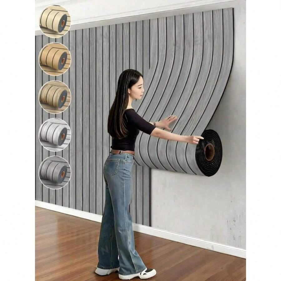 Easy Install Fishbone Wood Grain Self-Adhesive Wall Sticker, Free Cut Wall Cover Sticker, No Extra Tools Needed, Home DIY Wall Decoration, Suitable For Living Room TV Background Wall Indoor Aesthetic Soft Furnishing - Fishbone Pattern - View 1