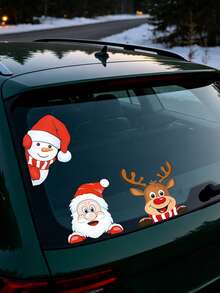 Christmas Peeking Character Car Window Decals, 3Pcs Santa Snowman Elk ...