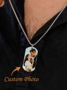 Personalized Colorful Photo For Men Custom Words Picture Steel Necklace With Laser UV Fashion Stainless Steel Calendar Text Picture - Colorful - View 2