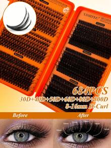 720/684/648/432 DIY Complete Set Of Cluster Adhesive False Eyelashes - Includes Soft False Eyelash Clusters In 8 To 16mm Different Lengths, Soft And Fluffy Touch. This Set Includes Cluster False Eyelashes - CC - View 4