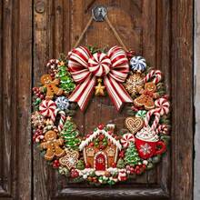 1pc Gingerbread Man Christmas Wreath Door Hanger, Candy Cane Gingerbread House Xmas Front Door Wreath, Winter Holiday Wall Porch Decor - A - View 2