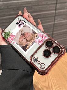 1款客製化照片與姓名玻璃手機殼，適用於 Apple 15 Pro Max/17 Pro Max/Air/16 Pro Max/18 Pro Max、S24 Ultra 及其他機型 - 粉色 - 查看 3