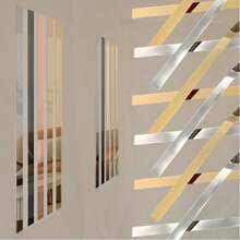 6pcs Long Silver Acrylic Mirror Wall Stickers, Self-Adhesive Mirror Edge Trim, Mirror Decorative Line, Flexible Mirror Strip, Suitable For Wall Frames And Home Art Decoration - Short Style - View 1