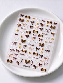 2 Sheets Fall Bow Nail Stickers, Cute Brown Bowknot Daisy & Button Nail Art Decals, Autumn Theme Manicure Decorations, DIY Nail Design Accessories For Women - Multicolor - View 3