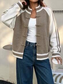 Fashion Women's Winter Cardigan Short Sweater, Chinese Frog Button Decoration, Long Sleeve Round Neck, Suitable For Autumn Outfit - Multicolor - View 2