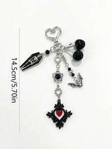 1pc Dark Sweet Cool Personalized Coffin Bat Heart Keychain Cherry Bag Charm Accessory Key Ring - Multicolor - View 4