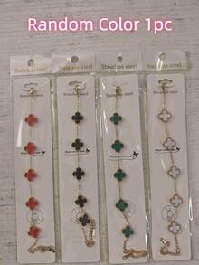 Funko VCA Luxury 5-Piece Pattern Clover Women's Bracelet, Stainless Steel Lucky Clover Bracelet, Multicolor Enamel & Shell Clover Bracelet, Adjustable Chain Daily Wear Jewelry Gift For Her - Multi-color - View 9