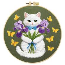 15*15cm/5.9*5.9in 20*20cm/7.9*7.9in,Cat And Flowers Embroidery Kit, DIY Handmade Embroidery Set For Adult Beginners, Home Gift, Women's Sewing Gift, Including User Manual, Printed Pattern Fabric, Embroidery Frame, Needle And Thread. - Cat and Flowers - View 12