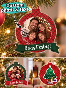 Custom Christmas Ball Photo Ornament,Personalized Family Picture Christmas Tree Decorations,Festive Red Green Holiday Hanging Decor,Customized Name And Text Keepsake For Xmas Gifts, Customizable Christmas Ornament,Home Decor,Merry Christmas - Style C - View 1