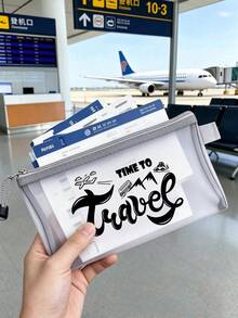 Aircraft Themed Mesh Document Storage Bag/Passport Storage, With Multiple Aircraft Routes And Travel Elements Printed With English Letters, Wallet - Multicolor - View 4