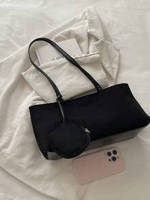 Women's Vintage Suede Tote Bag, Large Capacity Commuter Shoulder Bag, Elegant Daily Use Shopping Handbag - Black - View 4