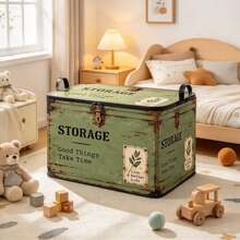 1PC Vintage Green Storage Trunk With 2D Flat Print, Lid And Handles, Foldable Collapsible Storage Box For Clothes, Blankets, Sundries, Home Organization, Bedroom Living Room Closet Decor, Space Saving Retro Antique Style, Sturdy Organizer - Dark Green - View 4