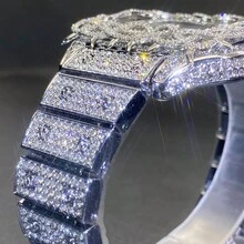 European & American Hip Hop Iced Out Thorn Dial Zirconia Inlaid Square Full Diamond Men's Quartz Wrist Watch - Mouldless - View 6